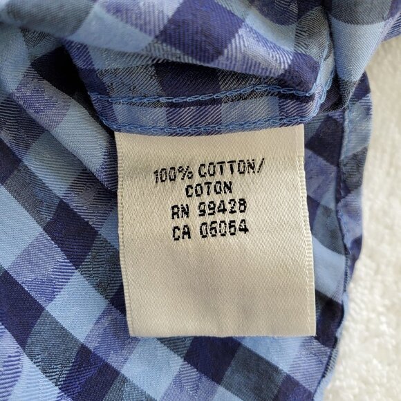 Bugatchi Blue and Black Checkered Casual Button Down Shirt - Picture 7 of 14